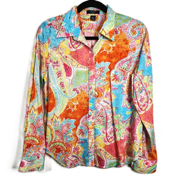 CHAPS Bundle Cotton Button-Up Shirts Large Petite Women's Floral Blouses - Picture 3 of 4